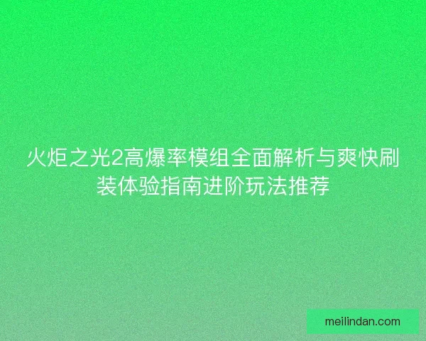 火炬之光2高爆率模组全面解析与爽快刷装体验指南进阶玩法推荐